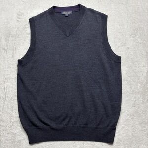 Garret Scott Sweater Vest Mens L Charcoal Gray Extra Fine Merino Wool V Neck